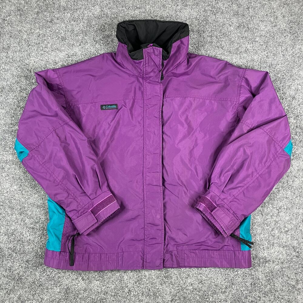 Columbia Jacket Womens L Purple Teal Vintage Windbreaker Colorblock‎ Coat